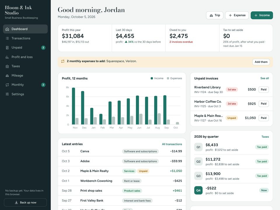 Small Business Bookkeeping screenshot