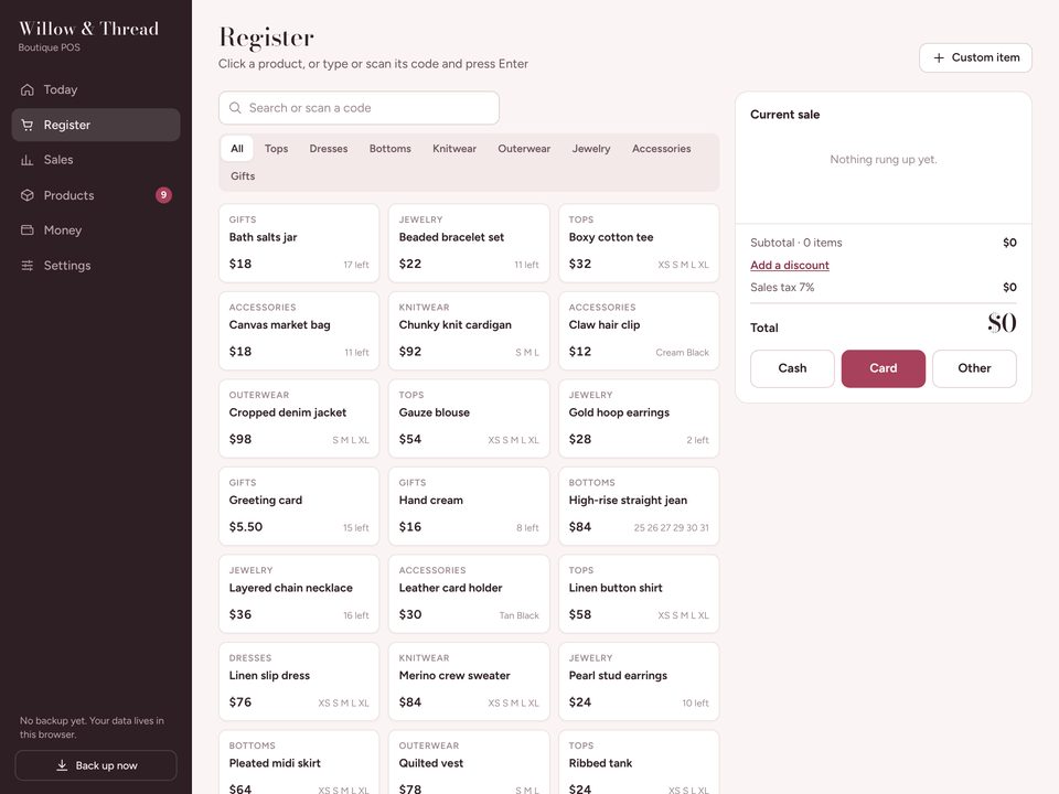 Boutique POS screenshot