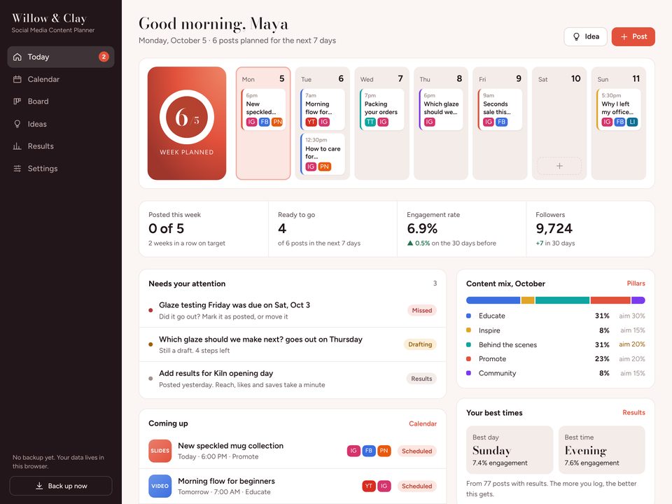Social Media Content Planner screenshot