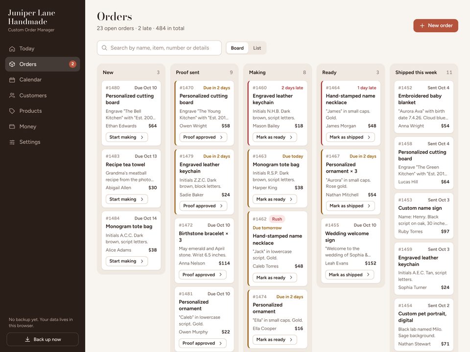 Custom Order Manager screenshot