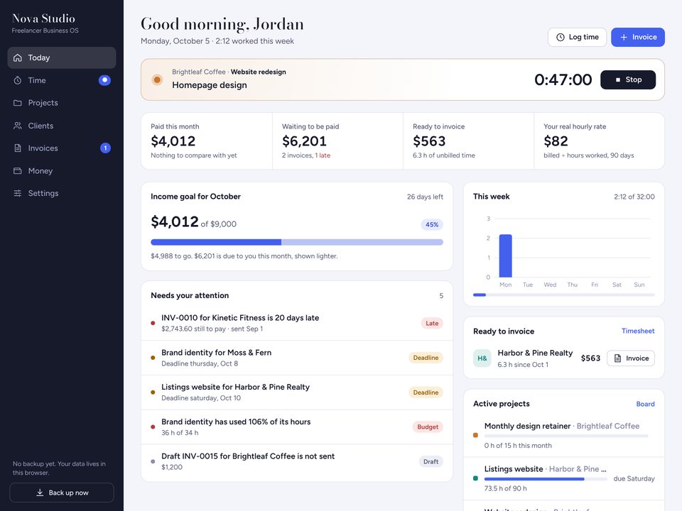 Freelancer Business OS screenshot