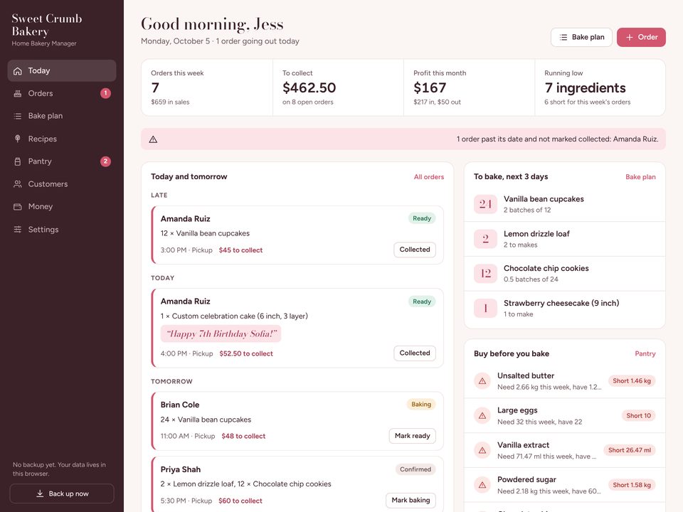 Home Bakery Manager screenshot