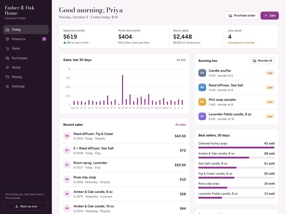 Inventory & Sales Tracker screenshot