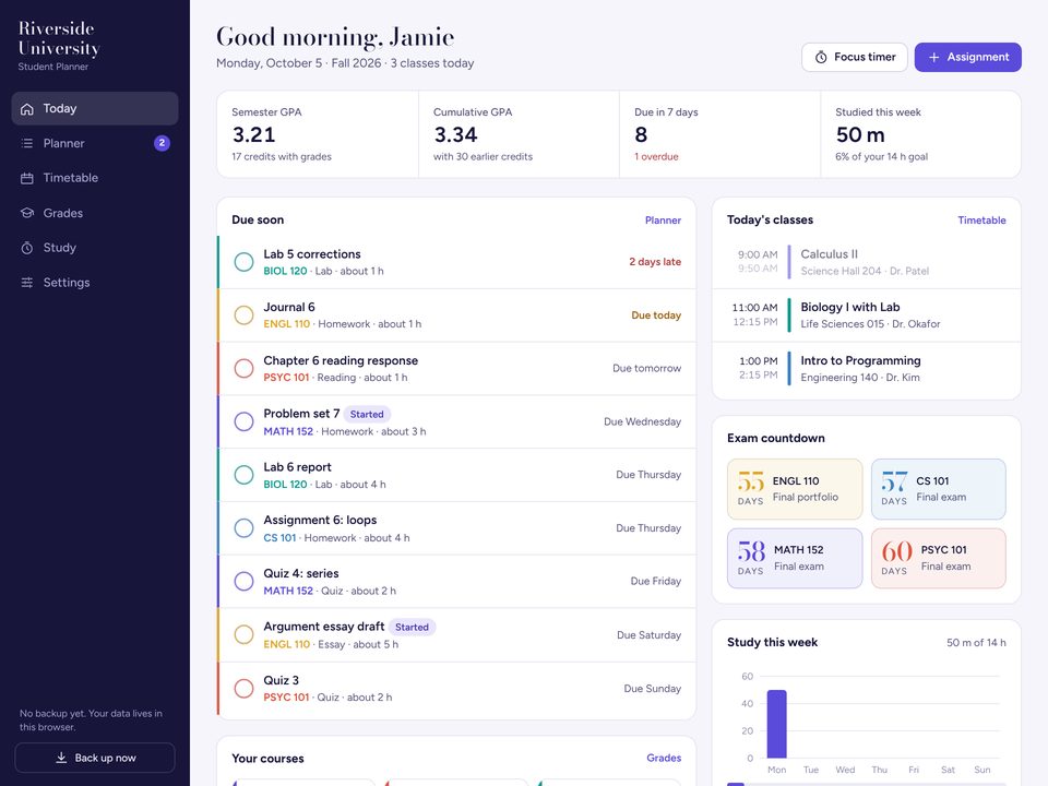 Student Planner & GPA Tracker screenshot