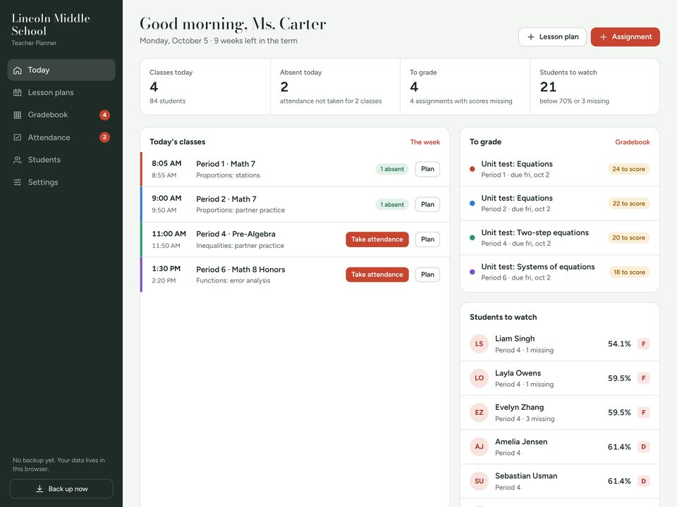 Teacher Planner screenshot